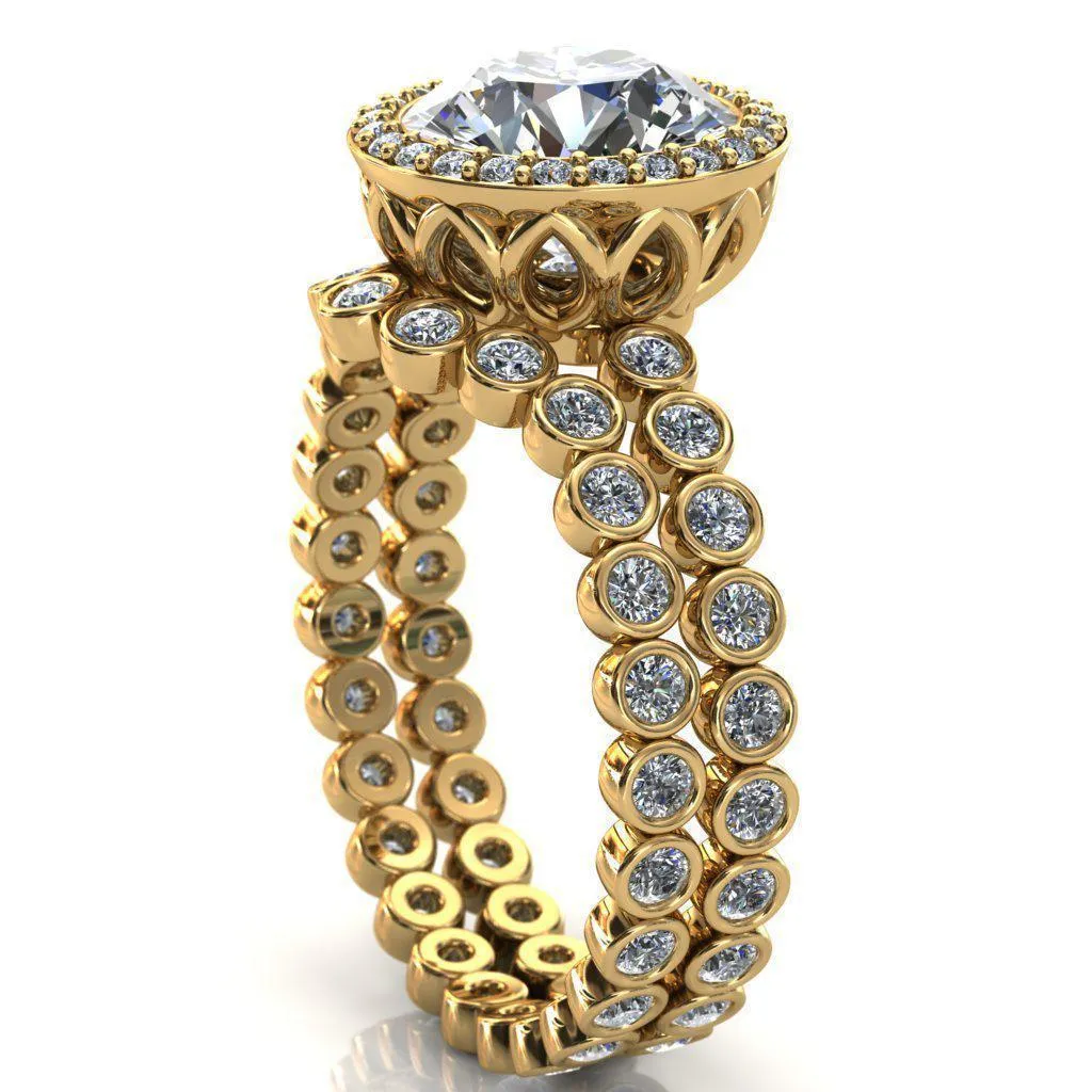 Sarina Round Center Stone Floral Filigree Bezel Set Halo Full Eternity Diamond Ring