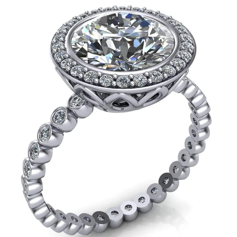 Sarina Round Center Stone Floral Filigree Bezel Set Halo Full Eternity Diamond Ring
