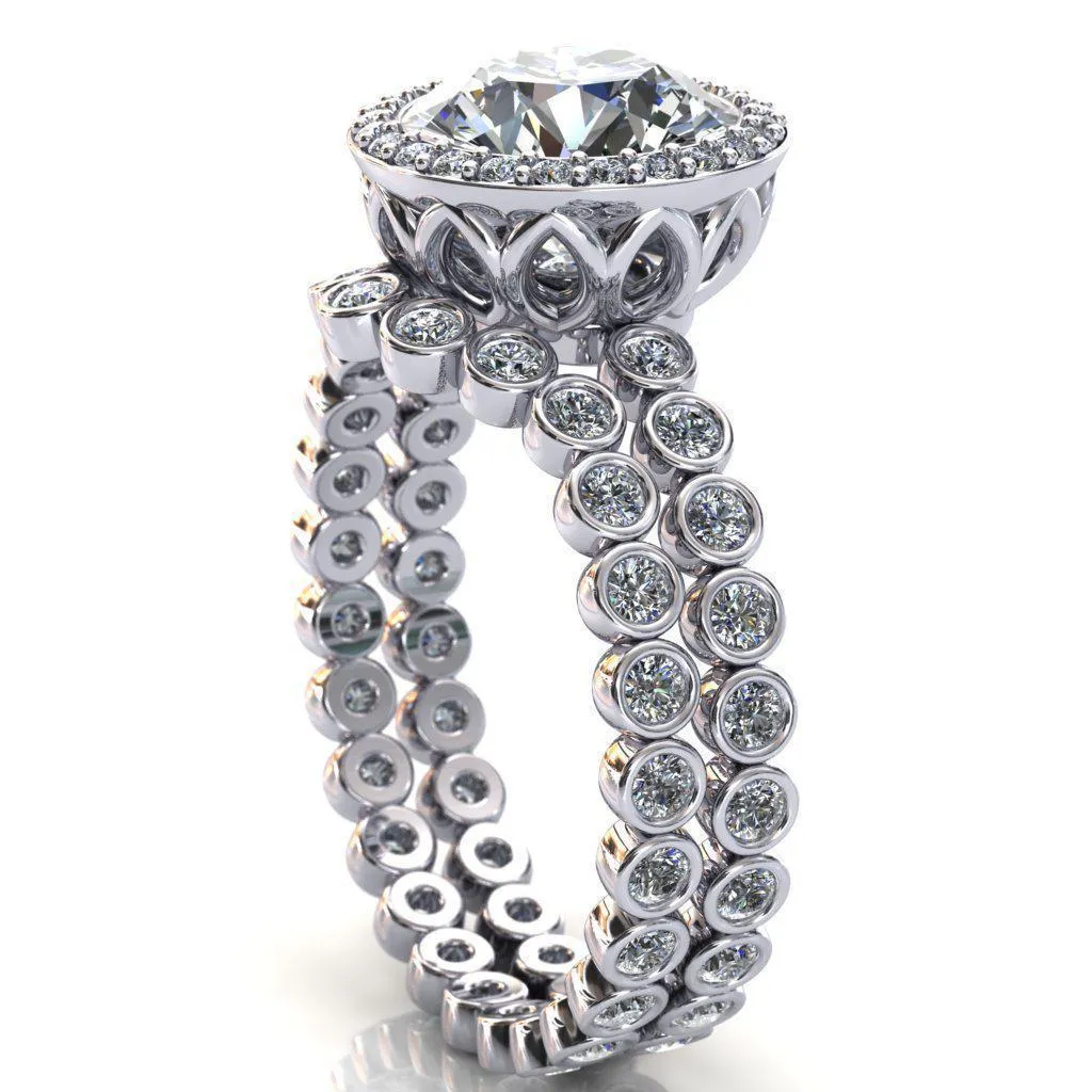 Sarina Round Center Stone Floral Filigree Bezel Set Halo Full Eternity Diamond Ring