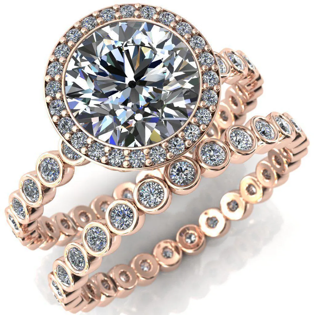 Sarina Round Center Stone Floral Filigree Bezel Set Halo Full Eternity Diamond Ring