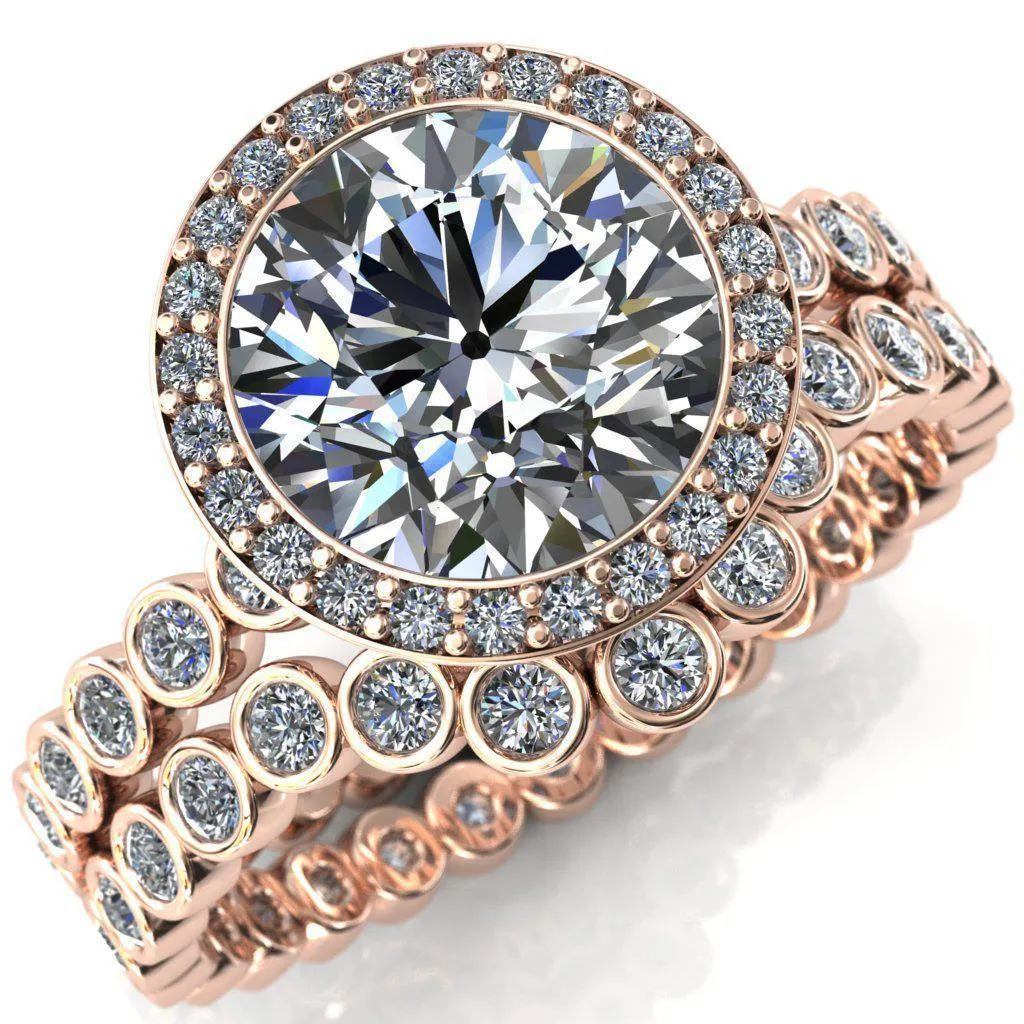 Sarina Round Center Stone Floral Filigree Bezel Set Halo Full Eternity Diamond Ring