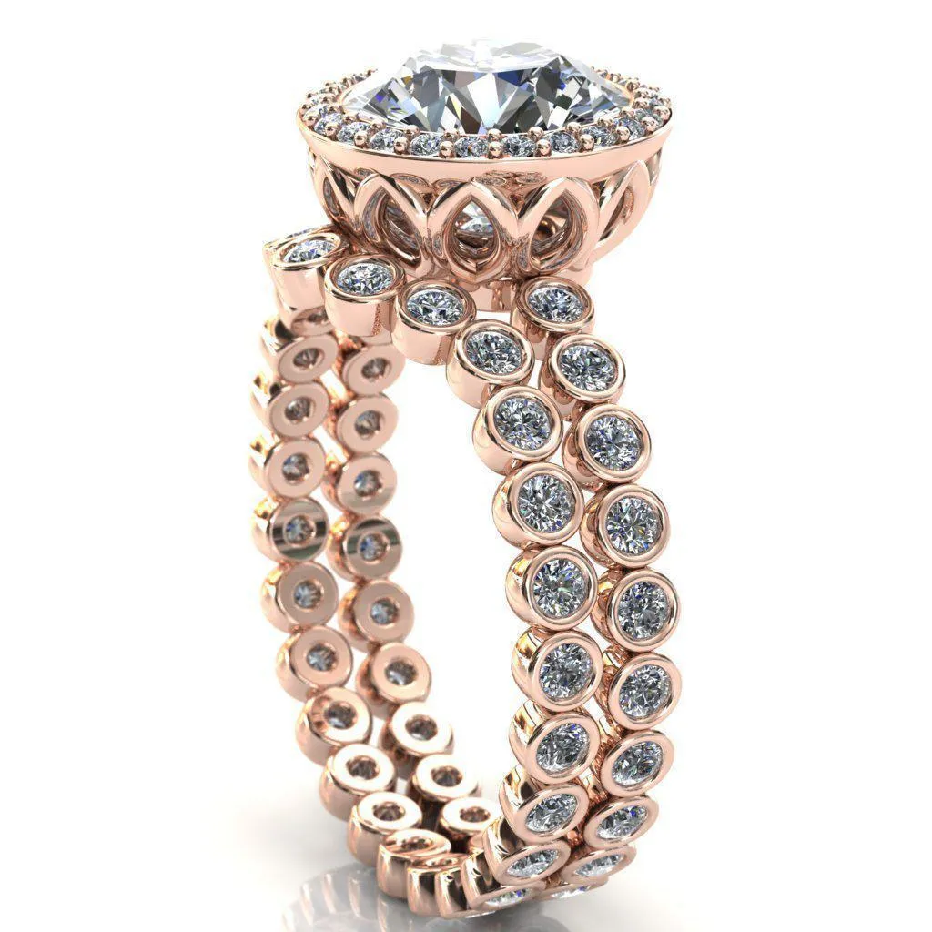 Sarina Round Center Stone Floral Filigree Bezel Set Halo Full Eternity Diamond Ring