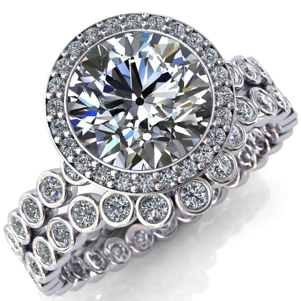 Sarina Round Center Stone Floral Filigree Bezel Set Halo Full Eternity Diamond Ring