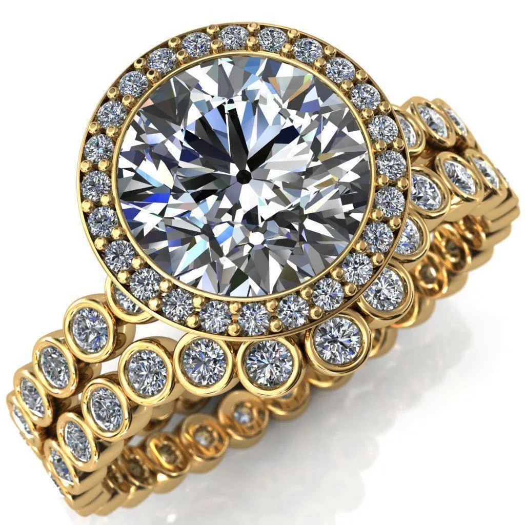 Sarina Round Center Stone Floral Filigree Bezel Set Halo Full Eternity Diamond Ring