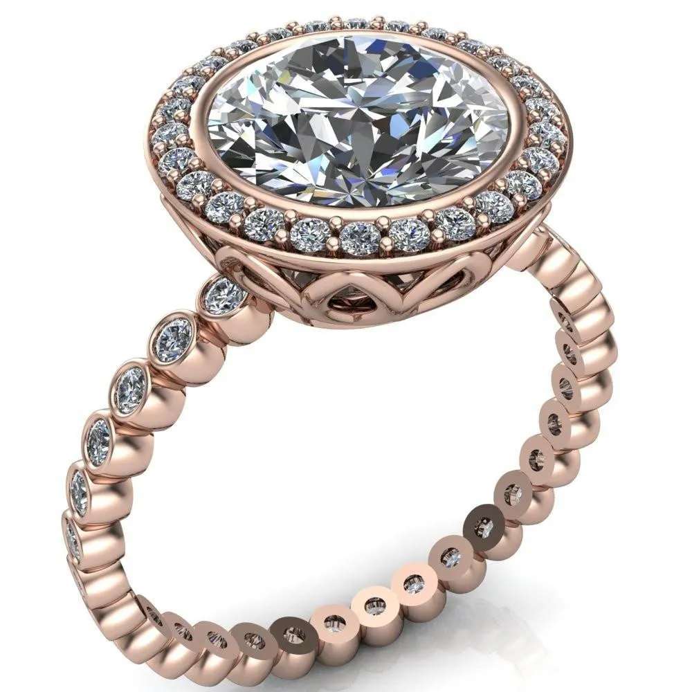 Sarina Round Center Stone Floral Filigree Bezel Set Halo Full Eternity Diamond Ring