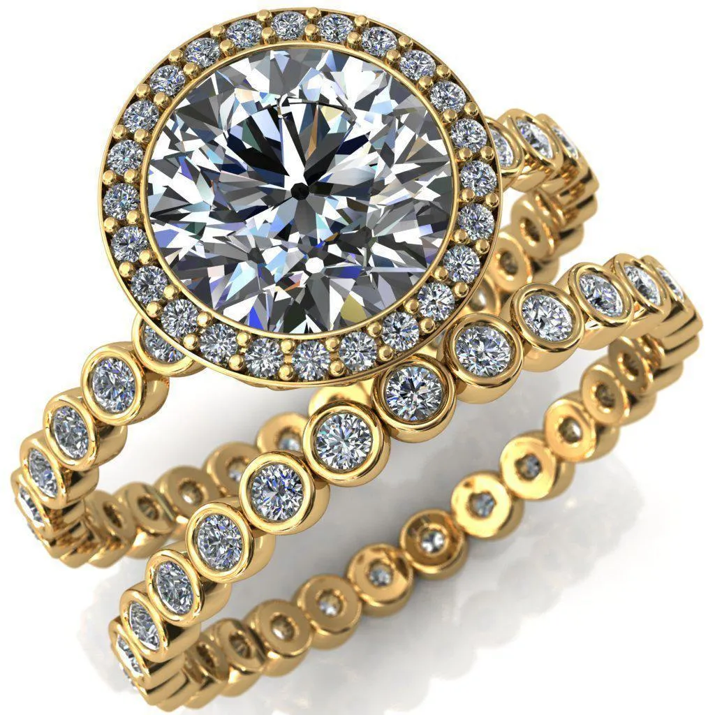 Sarina Round Center Stone Floral Filigree Bezel Set Halo Full Eternity Diamond Ring