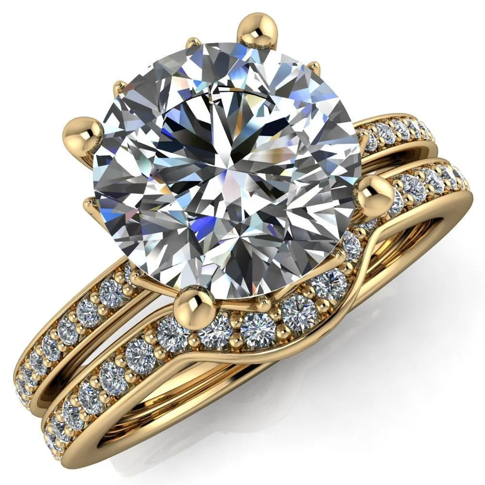 Sasha Round Center Stone Filigree Basket Design & Diamond Neck and Shoulders Ring