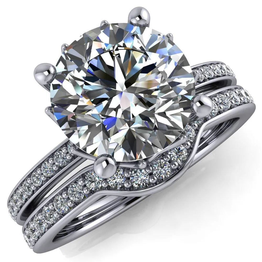 Sasha Round Center Stone Filigree Basket Design & Diamond Neck and Shoulders Ring