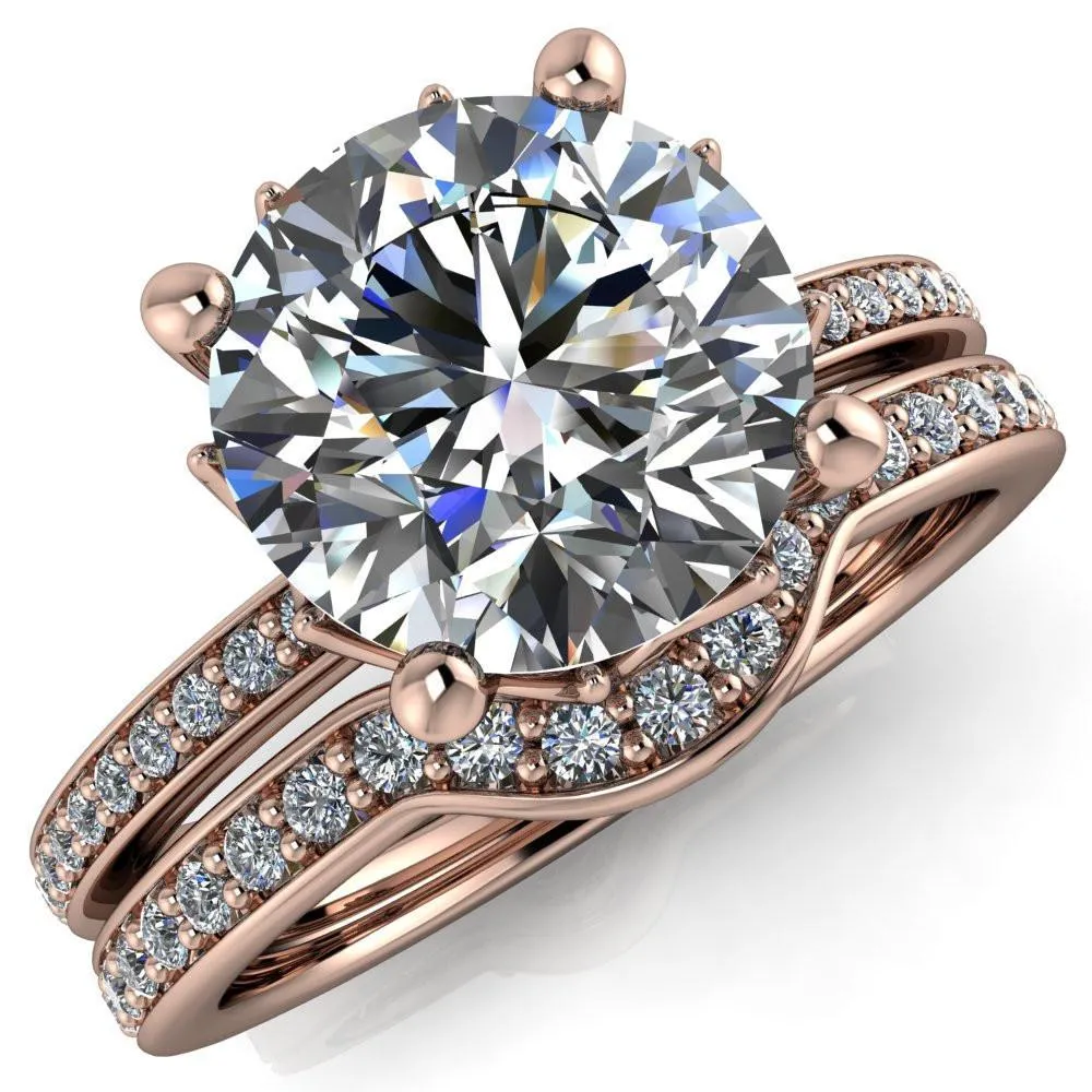 Sasha Round Center Stone Filigree Basket Design & Diamond Neck and Shoulders Ring