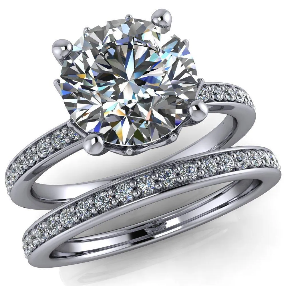 Sasha Round Center Stone Filigree Basket Design & Diamond Neck and Shoulders Ring