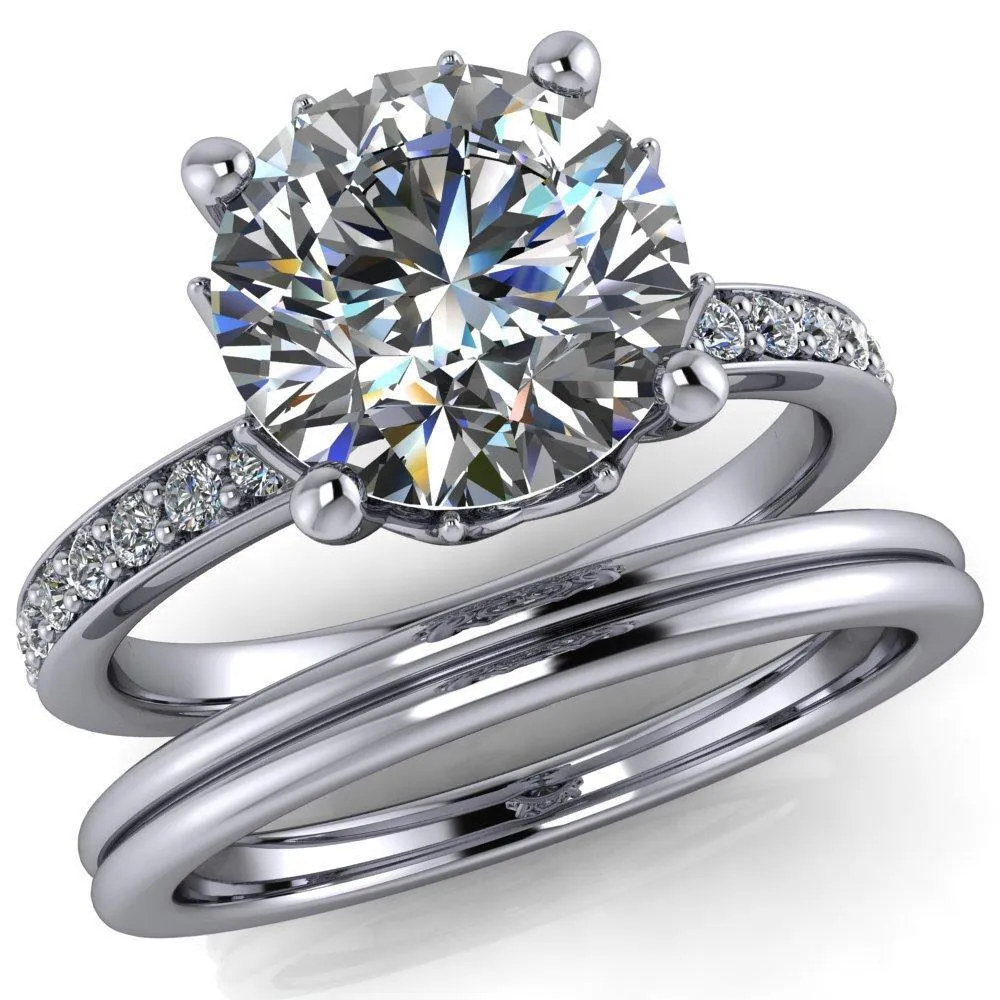 Sasha Round Center Stone Filigree Basket Design & Diamond Neck and Shoulders Ring