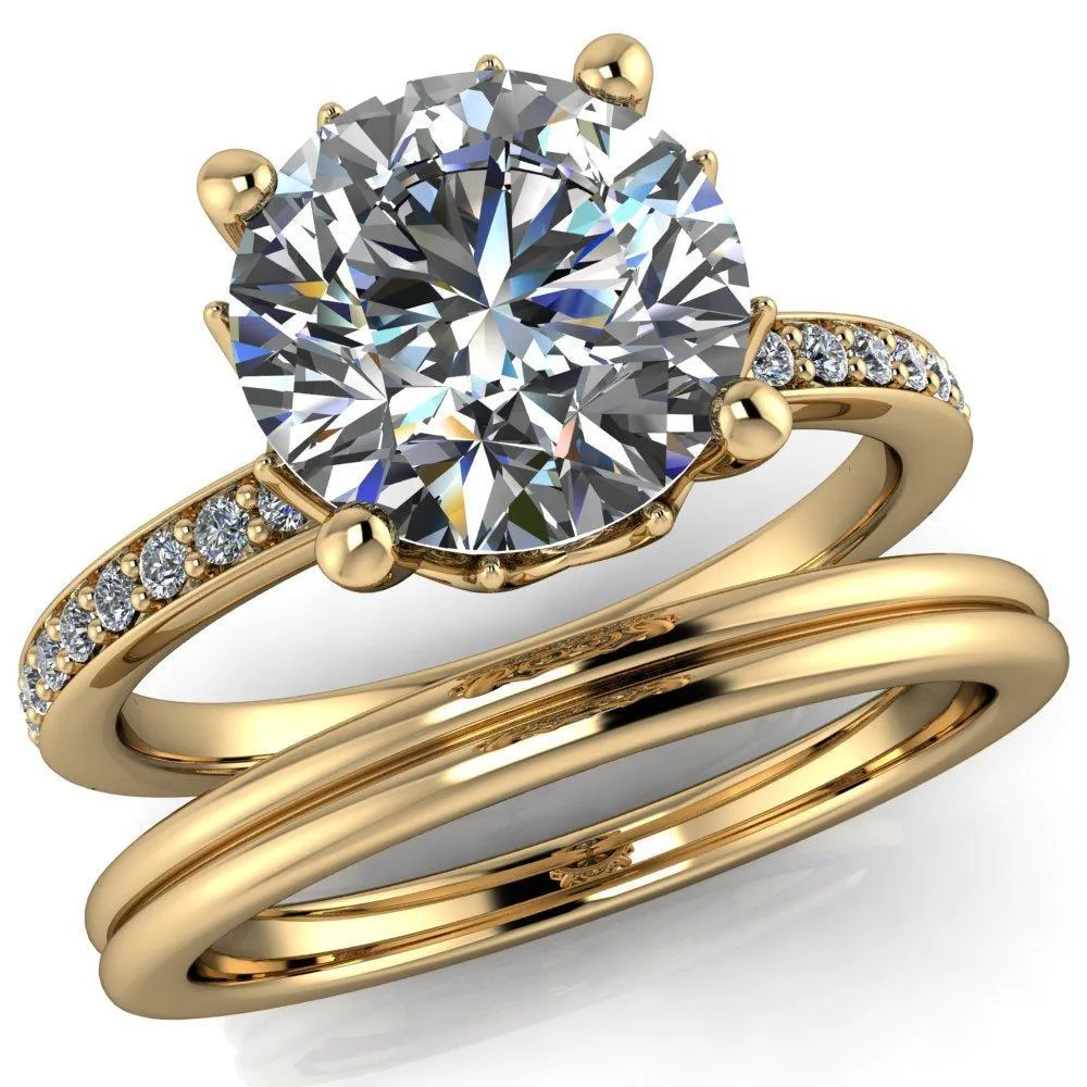 Sasha Round Center Stone Filigree Basket Design & Diamond Neck and Shoulders Ring