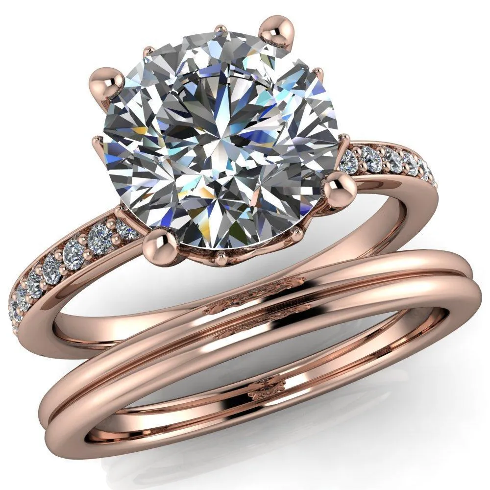 Sasha Round Center Stone Filigree Basket Design & Diamond Neck and Shoulders Ring