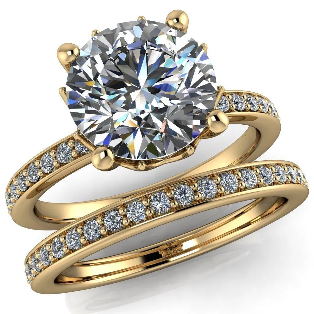 Sasha Round Center Stone Filigree Basket Design & Diamond Neck and Shoulders Ring