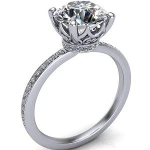 Sasha Round Center Stone Filigree Basket Design & Diamond Neck and Shoulders Ring