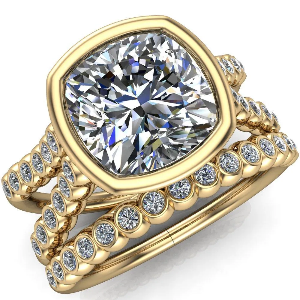 Seanna Cushion Center Stone Full Bezel Double Band Ring