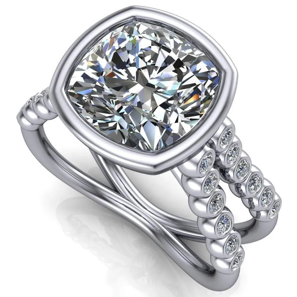 Seanna Cushion Center Stone Full Bezel Double Band Ring