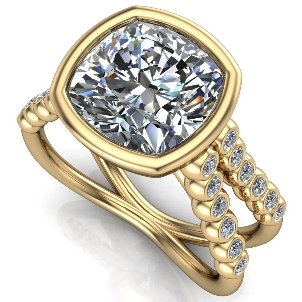 Seanna Cushion Center Stone Full Bezel Double Band Ring