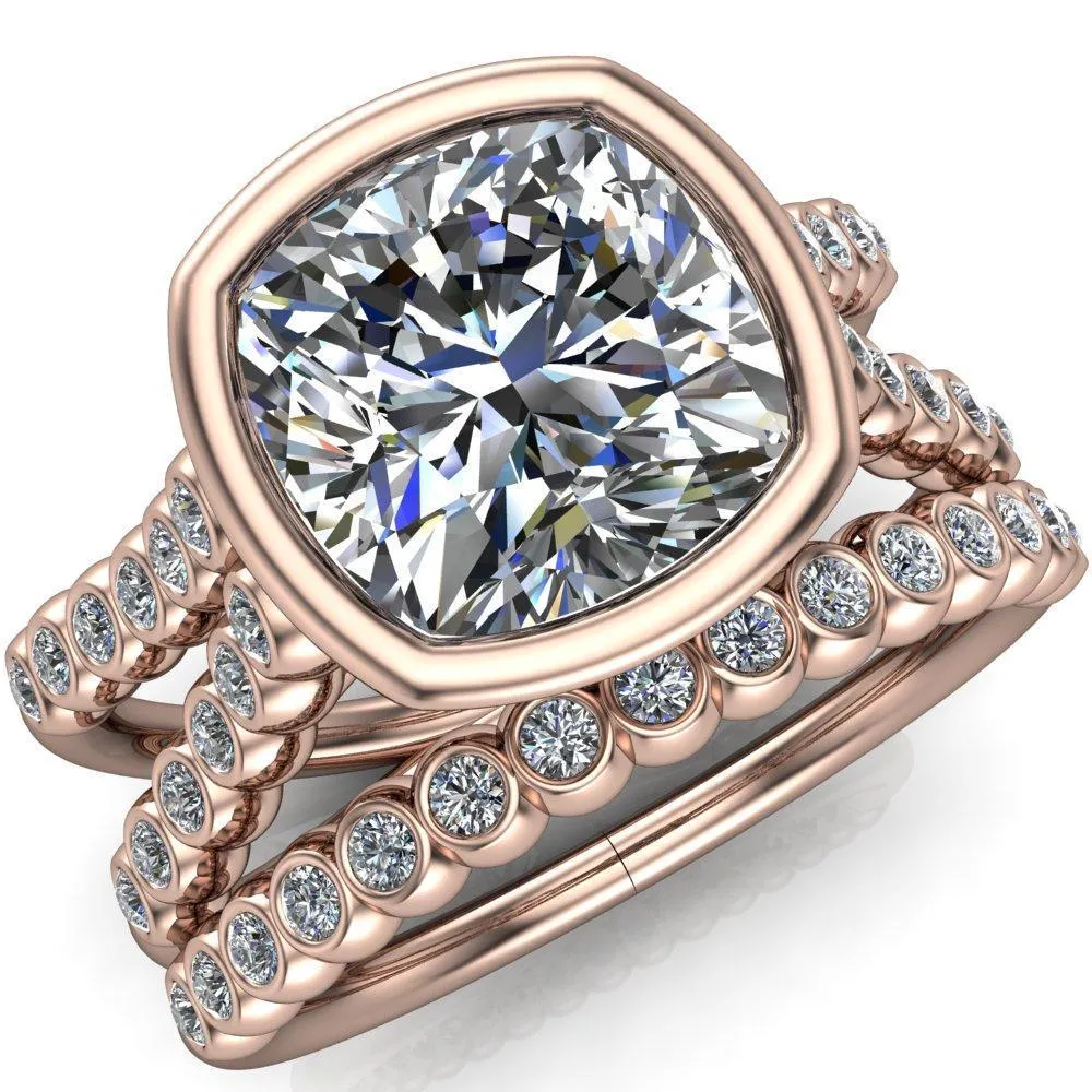 Seanna Cushion Center Stone Full Bezel Double Band Ring