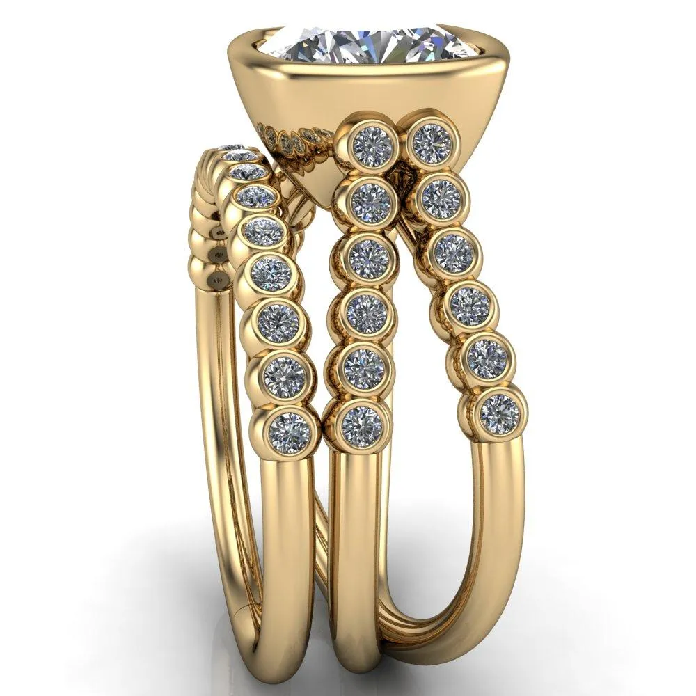 Seanna Cushion Center Stone Full Bezel Double Band Ring