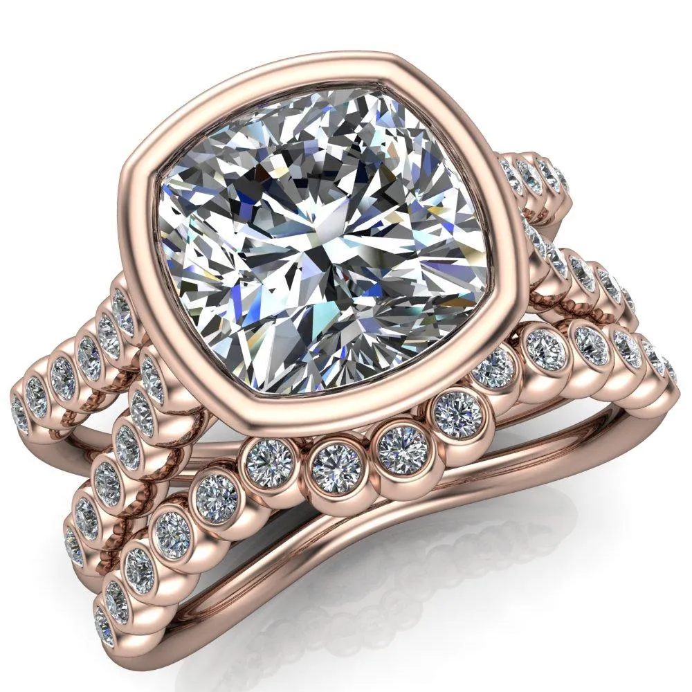 Seanna Cushion Center Stone Full Bezel Double Band Ring