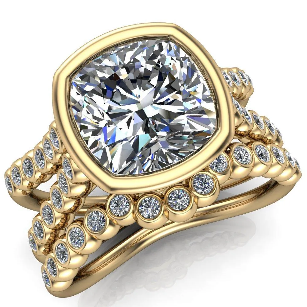 Seanna Cushion Center Stone Full Bezel Double Band Ring