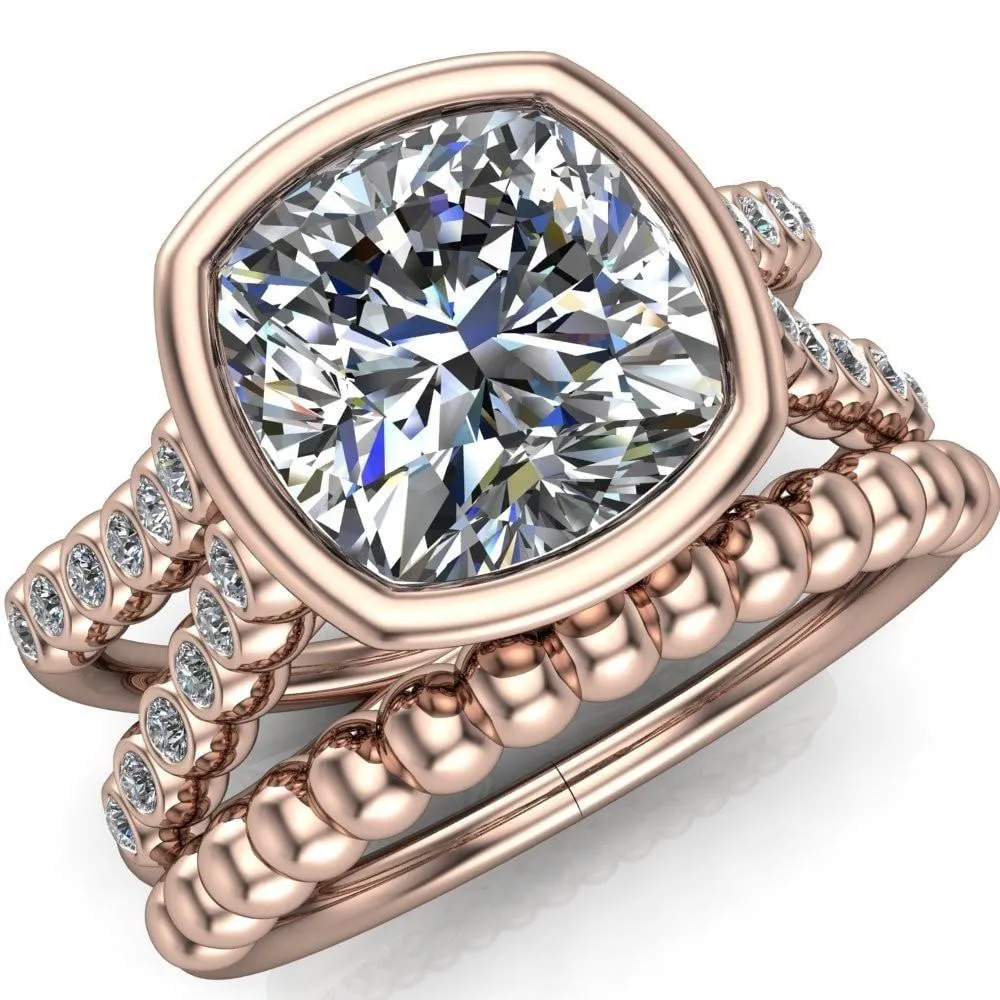 Seanna Cushion Center Stone Full Bezel Double Band Ring
