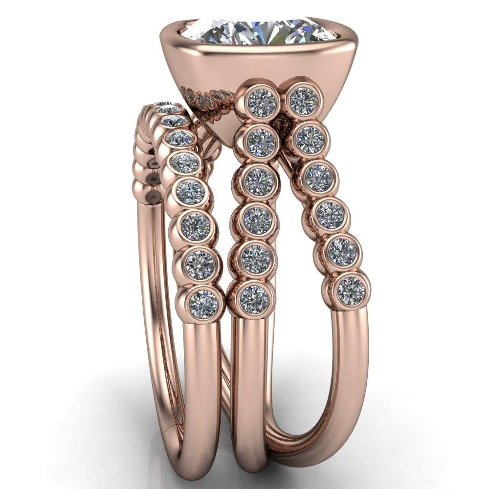 Seanna Cushion Center Stone Full Bezel Double Band Ring
