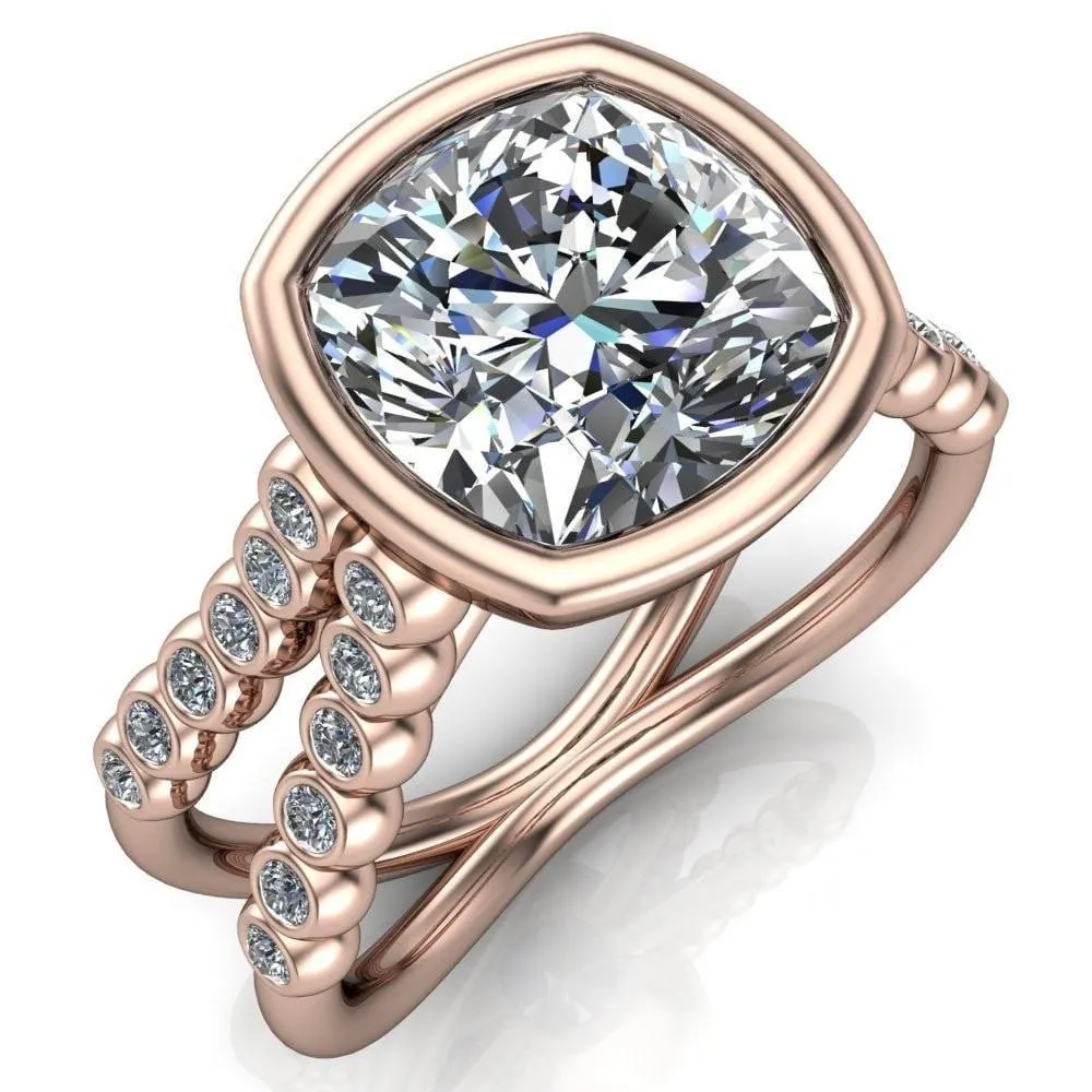 Seanna Cushion Center Stone Full Bezel Double Band Ring
