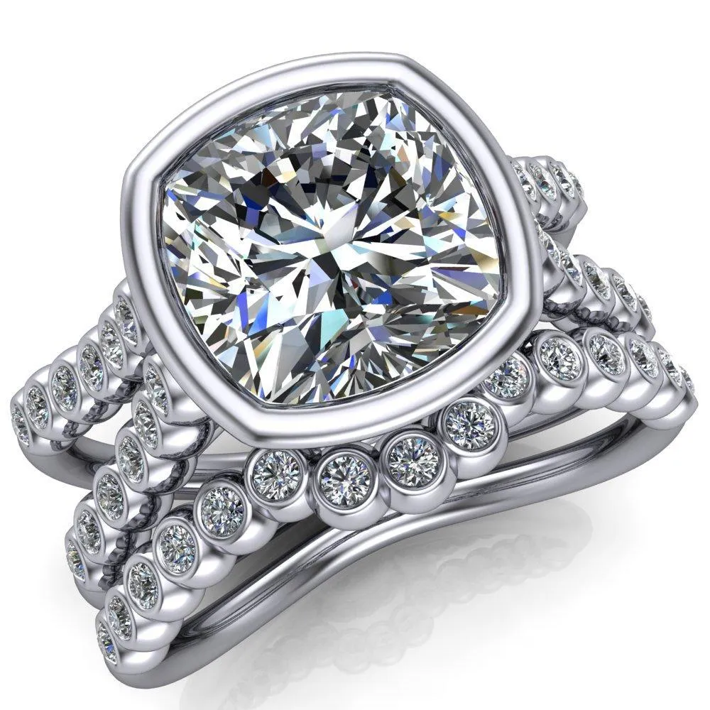 Seanna Cushion Center Stone Full Bezel Double Band Ring