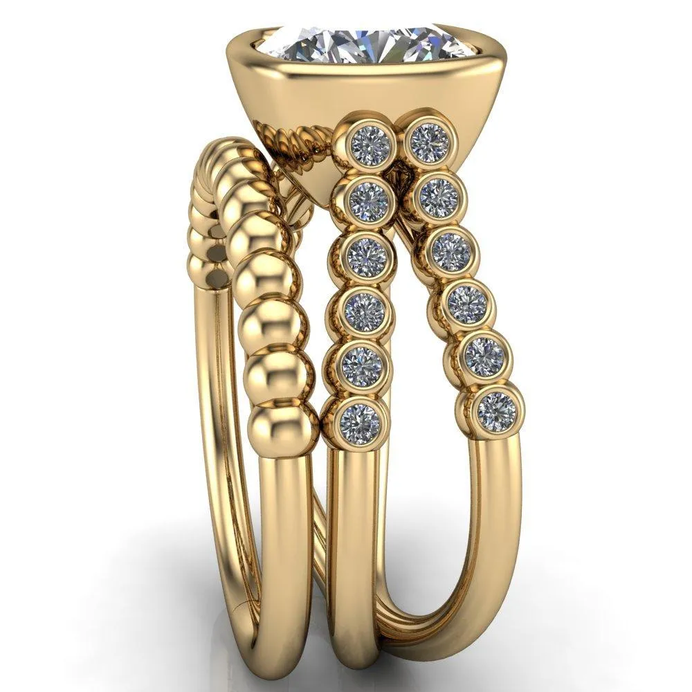 Seanna Cushion Center Stone Full Bezel Double Band Ring