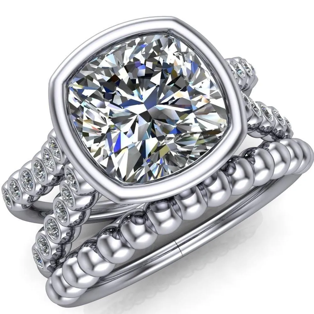 Seanna Cushion Center Stone Full Bezel Double Band Ring