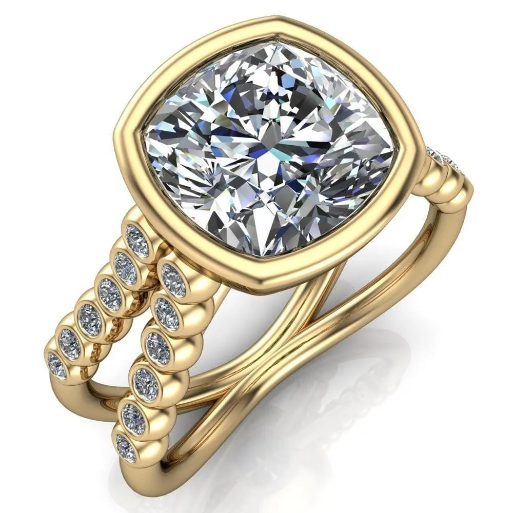 Seanna Cushion Center Stone Full Bezel Double Band Ring