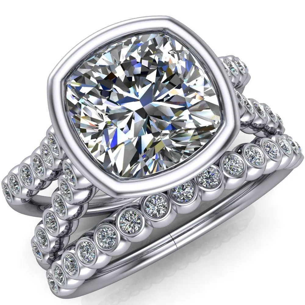Seanna Cushion Center Stone Full Bezel Double Band Ring