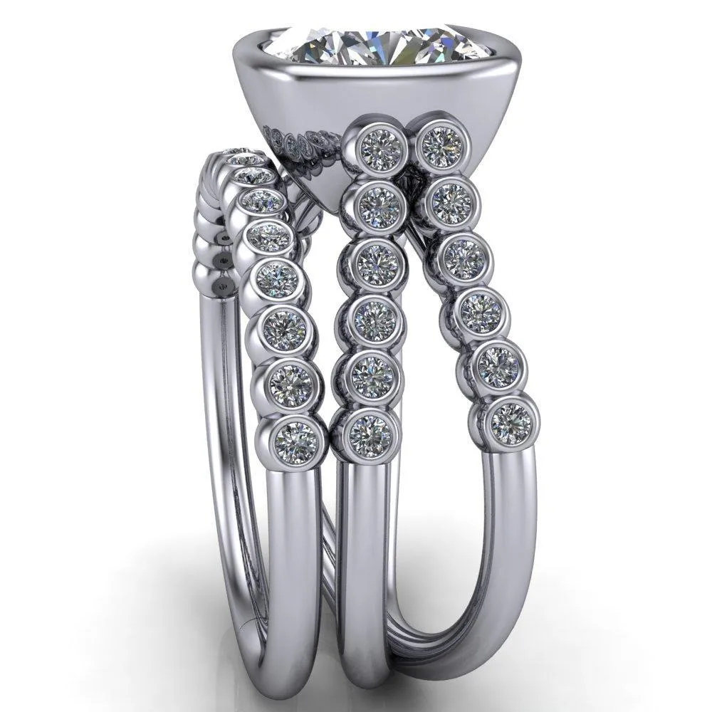 Seanna Cushion Center Stone Full Bezel Double Band Ring
