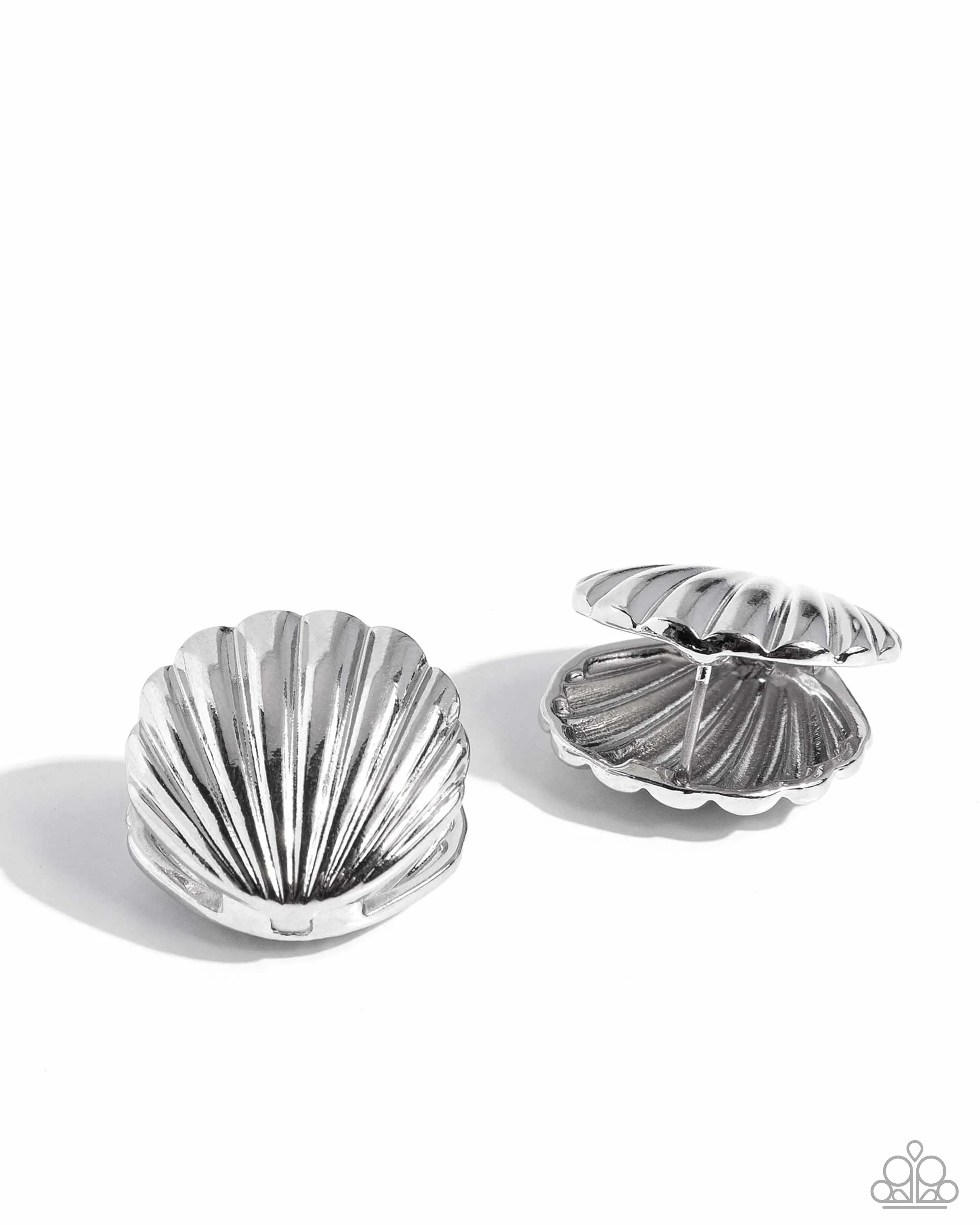 Seashell Surprise - Silver - Clamshell Hinge Hoop Earrings - 2024 Empower Me Pink Exclusive
