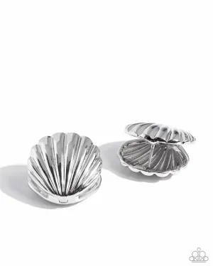 Seashell Surprise - Silver - Clamshell Hinge Hoop Earrings - 2024 Empower Me Pink Exclusive