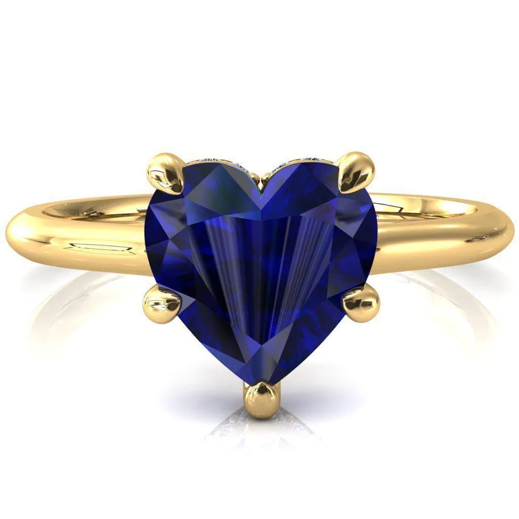 Secret Heart Blue Sapphire 5 Prong Floating Halo Engagement Ring
