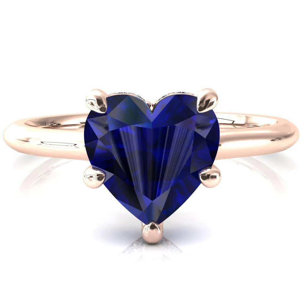 Secret Heart Blue Sapphire 5 Prong Floating Halo Engagement Ring
