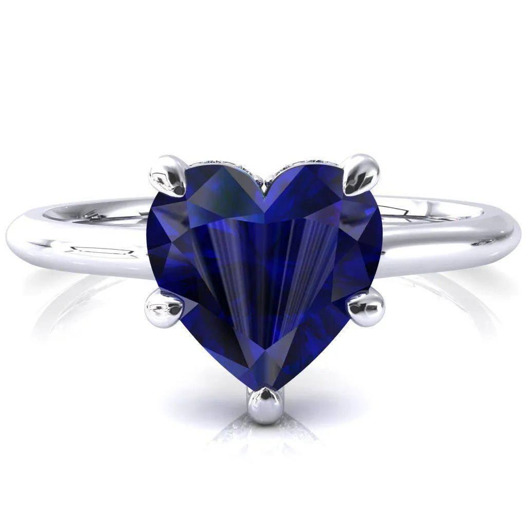 Secret Heart Blue Sapphire 5 Prong Floating Halo Engagement Ring