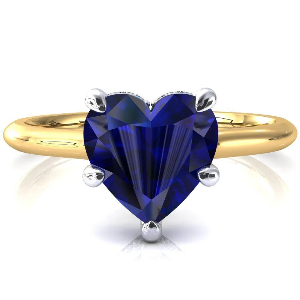 Secret Heart Blue Sapphire 5 Prong Floating Halo Engagement Ring