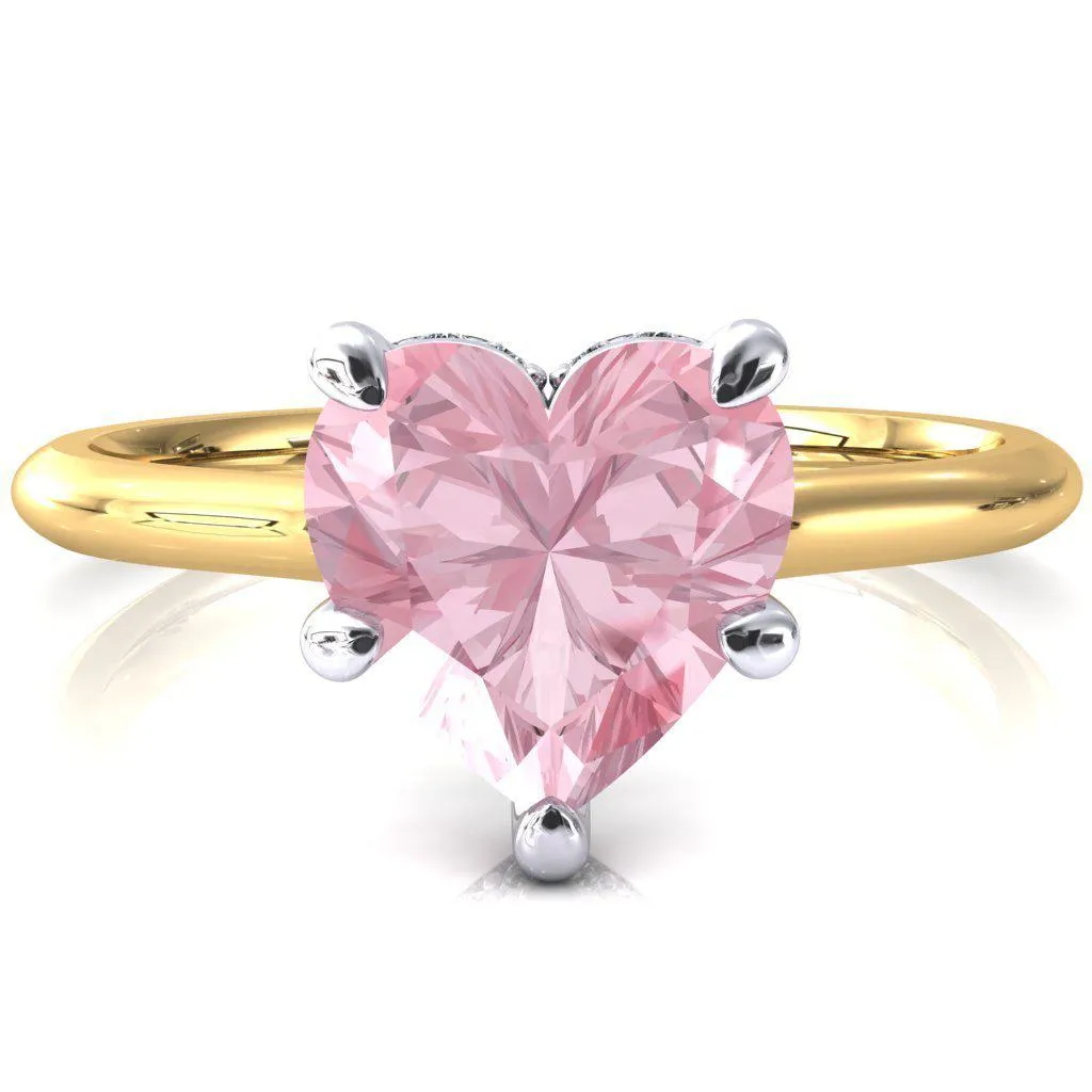 Secret Heart Pink Sapphire 5 Prong Floating Halo Engagement Ring