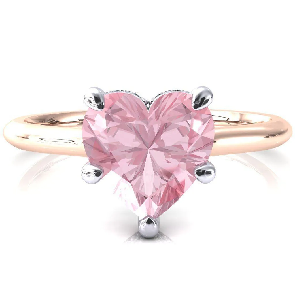 Secret Heart Pink Sapphire 5 Prong Floating Halo Engagement Ring