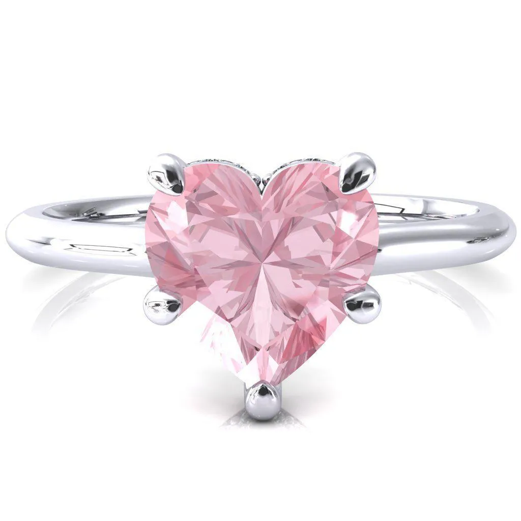 Secret Heart Pink Sapphire 5 Prong Floating Halo Engagement Ring
