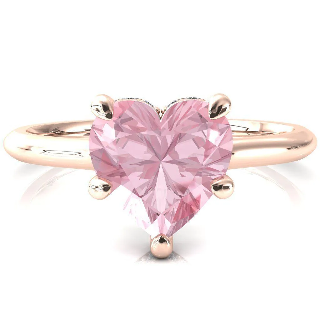Secret Heart Pink Sapphire 5 Prong Floating Halo Engagement Ring