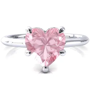 Secret Heart Pink Sapphire 5 Prong Floating Halo Engagement Ring