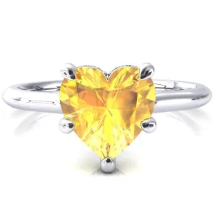 Secret Heart Yellow Sapphire 5 Prong Floating Halo Engagement Ring