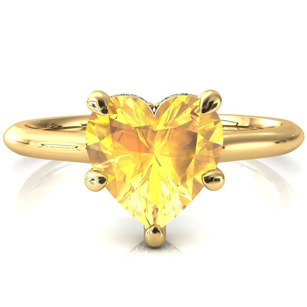 Secret Heart Yellow Sapphire 5 Prong Floating Halo Engagement Ring