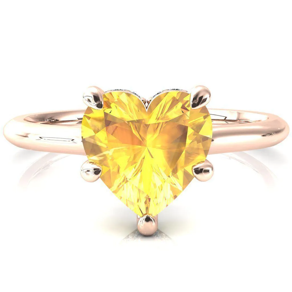 Secret Heart Yellow Sapphire 5 Prong Floating Halo Engagement Ring