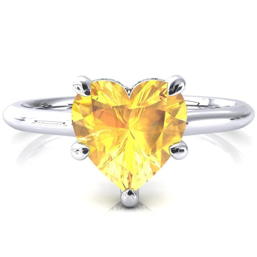 Secret Heart Yellow Sapphire 5 Prong Floating Halo Engagement Ring